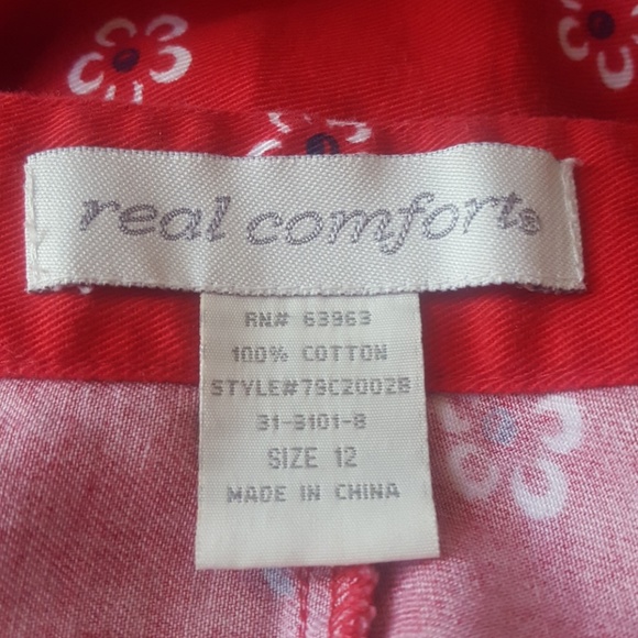 Real Comfort💙 Red and White Floral Capri Pants - Picture 4 of 5